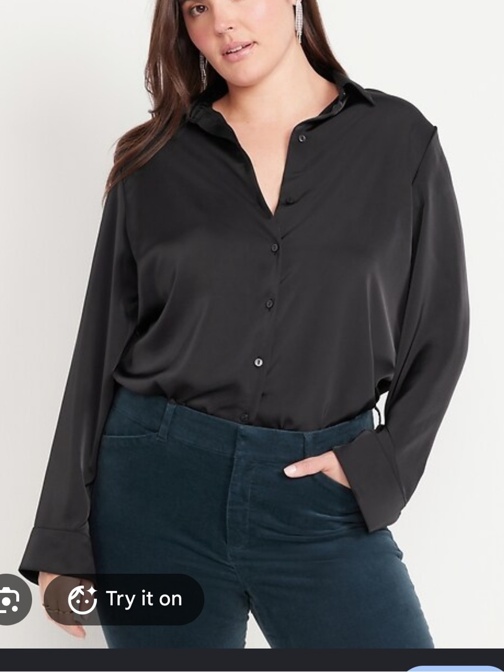 Old Navy Black Satin Button-Down Shirt